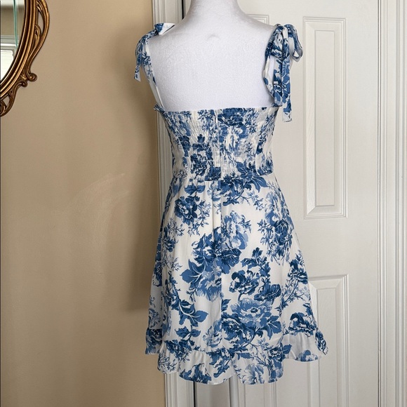 AQUA Floral Ruffle Mini Dress Floral Print Coquette feminine milkmaid Sundress S - Picture 6 of 11